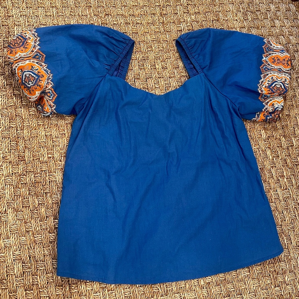 Brynn Blouse in Cobalt Blue / Orange by Anna Cate